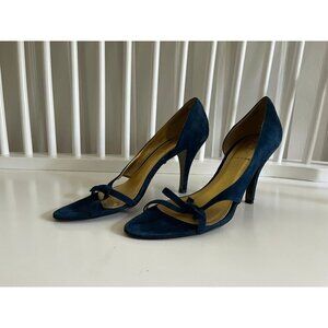 J. Crew Suede Blue Dorsay Peep Toe Heels